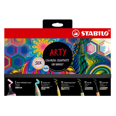 Stabilo boss Original, Woody 3 w 1, aquacolor, długopis 68 i point 88 - kreatywny zestaw artystyczny w luksusowym pudełku - zawierający 50 sztuk