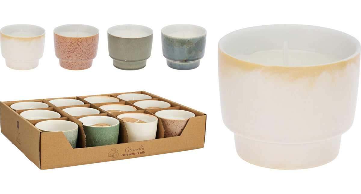 Kaars citronella in pot keramiek d7,5 h6cm 4 assortie