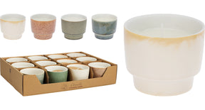 Kaars citronella in pot keramiek d7,5 h6cm 4 assortie