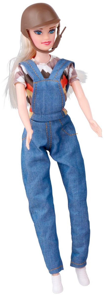 Eddy toys doll horse - modepop met bruin paard - 4-delige speelset - inclusief cap, haarborstel en zadel - speelgoedpop 29 cm - blond haar - kunststof - vanaf 3 jaar - geschikt voor meisjes