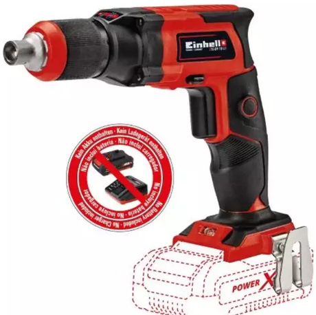 Wkrętarka akumulatorowa Einhell do płyt gipsowo-kartonowych te-dy 18 li solo - power x-change - 18 v li-ion - 4000 t min - ogranicznik głębokości - praca ciągła - w zestawie. obudowa e-box s35 - bez akumulator i ładowarka