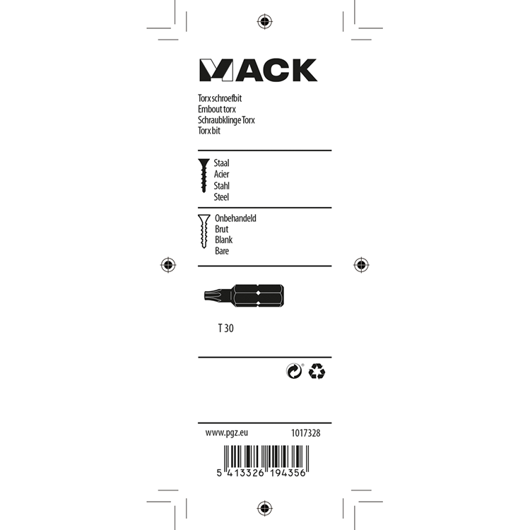 Mack 1017328 - końcówka śrubowa Torx stal surowa 2 szt. t 30 | 10 sztuk