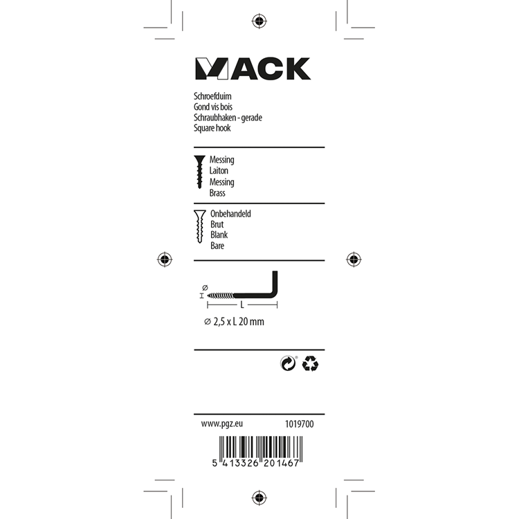 Mack 1019700 - śruba mosiężna 8 szt. 2,5 x 20mm | 10 sztuk