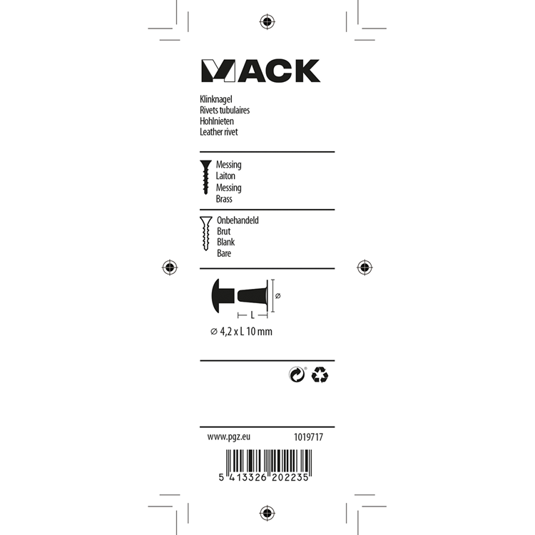 Mack 1019717 - nit mosiężny 6 szt. 4,2 x 10 mm | 10 sztuk
