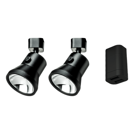 Zestaw startowy - 2x reflektor Lanciano czarny duży + podwójne złącze USB-A