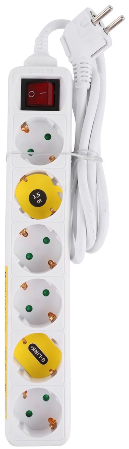 Gniazdo Q-link - 6-pinowe - uziemione - z wyłącznikiem - 3 x 1,5 mmâ² - 1,5 m - białe