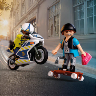 Playmobil miejski pościg motocyklowy policyjny | policjant goni złodzieja na longboardzie | pobudza kreatywność | zabawki dziecięce dla dzieci od 4 lat | 72079