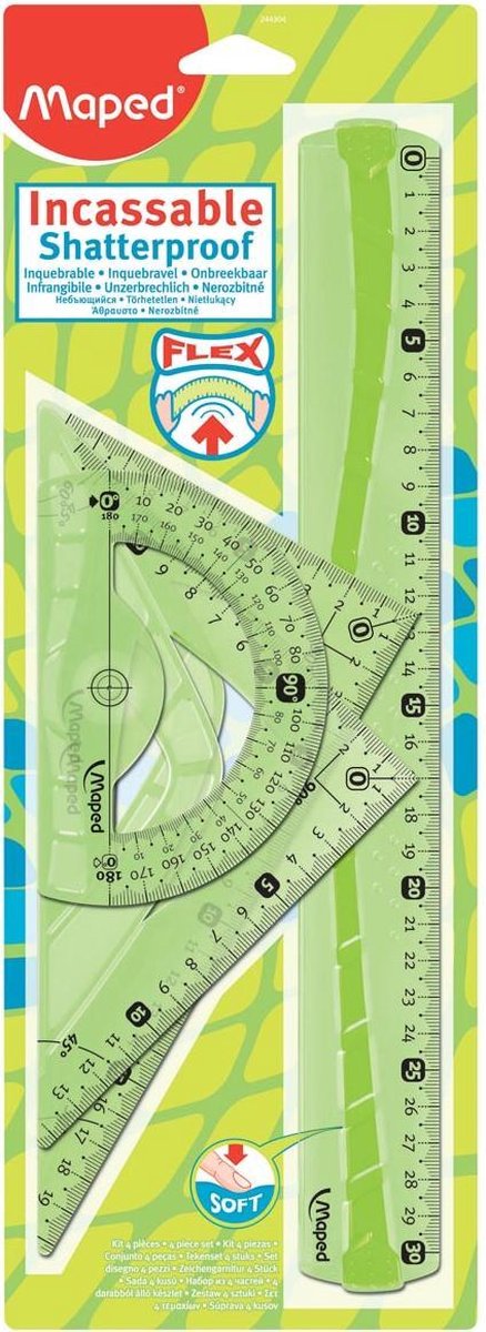 Mapowany zestaw biurowy elastyczny z linijką 1 x 30 cm i kątomierzem trójkątnym 2 x 21 cm
