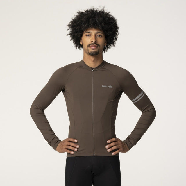 Solid fietsshirt lange mouwen performance ground coffee heren