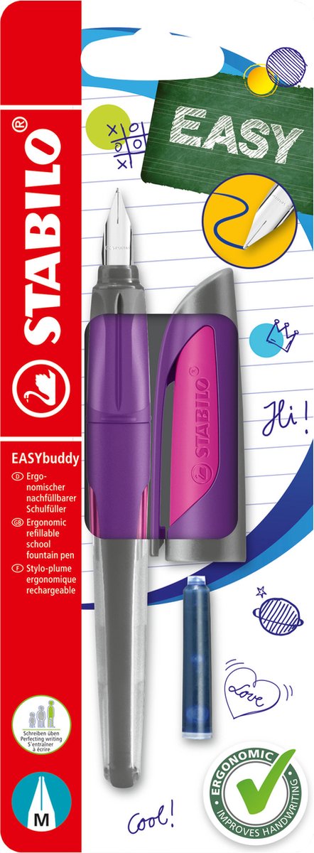 Stabilo easybuddy - ergonomiczne pióro wieczne - fioletowa magenta - standardowa stalówka m dla osób praworęcznych