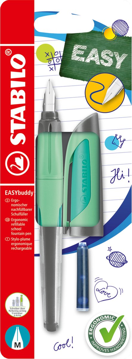 Stabilo Easybuddy pastel - ergonomiczne pióro wieczne - miętowy - standardowa stalówka m dla osób praworęcznych