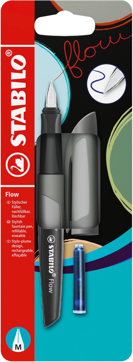 Stabilo flow - ergonomiczne pióro wieczne - monochromatyczne - szare + 1 wkład atramentowy