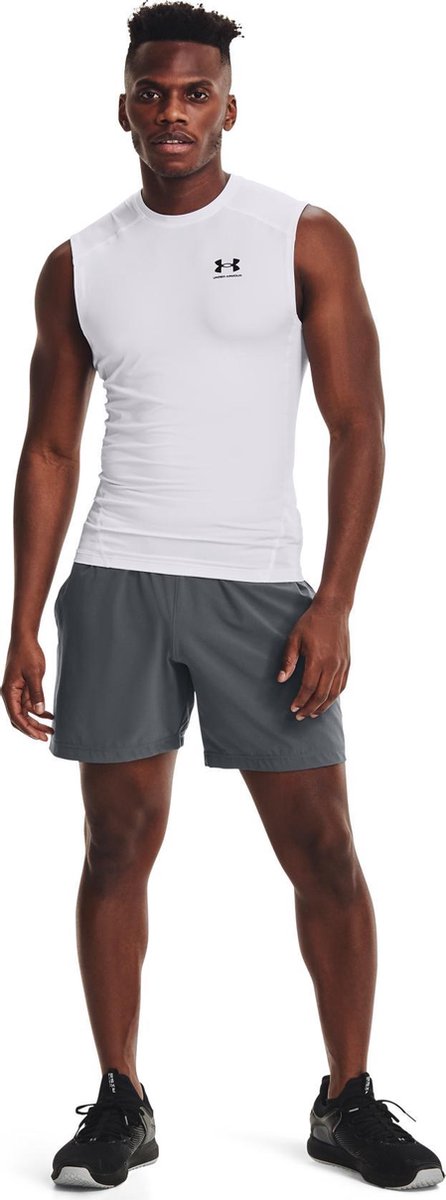 Męska koszulka sportowa Under Armour UA HG Armor Comp SL-WHT - biało - czarna