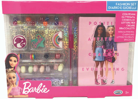 Zestaw biżuterii Mattel Barbie, bransoletki, brokatowy długopis i pamiętnik