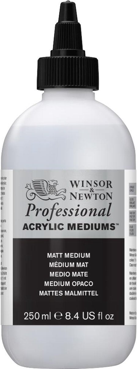Winsor Newton 3040936 profesjonalny akryl matowy średni 250 ml - akrylowy nośnik do matowego wykończenia poprawiona rozlewność