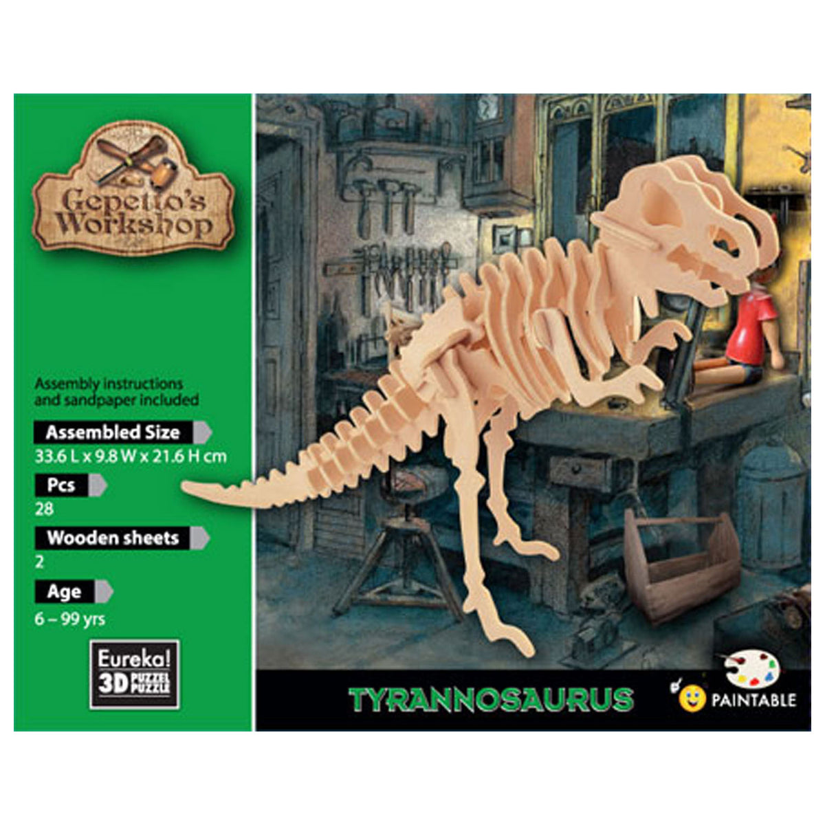 Drewniany zestaw do budowania warsztatu Eureki Geppetto 3D - Tyranozaur