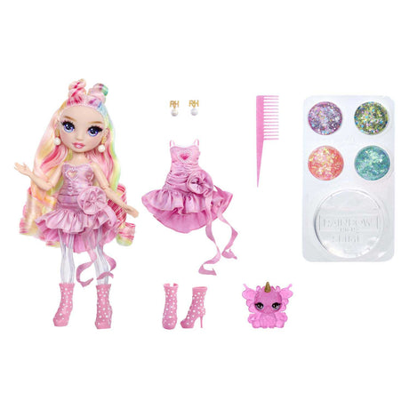 Tęczowa wysoka mieniąca się lalka slime fashion - bella (różowa)