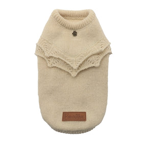 Sweter dla psa Croci, domowy, falbaniasty, kremowy