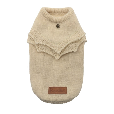 Sweter dla psa Croci, domowy, falbaniasty, kremowy