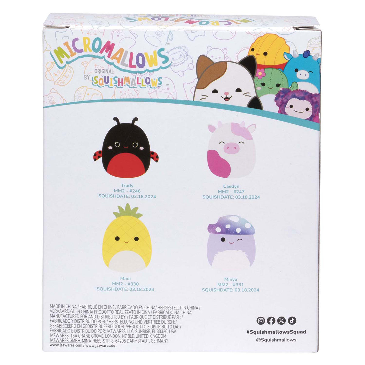Squishmallows pluszowe mikromallows - maui, trudy, caedyn, minya, 4 szt.