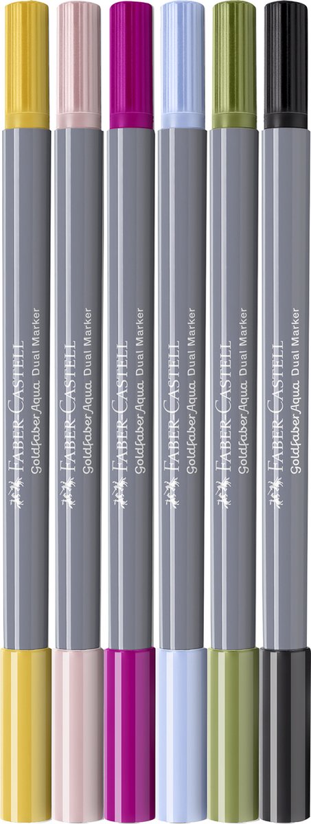 Faber-castell - podwójny marker akwarelowy - goldfaber - zestaw 6 napisów - pędzel 0,6mm - fc-164524
