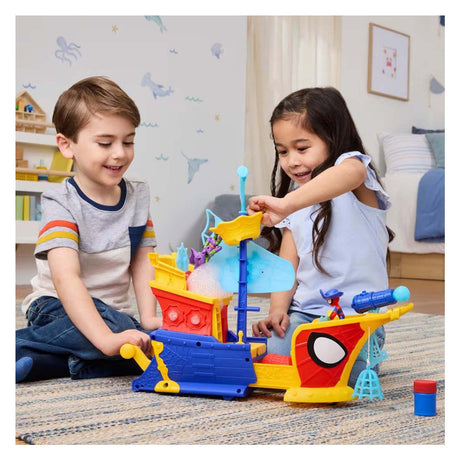 Hasbro Spidey Water-Webs Ahoy Statek piracki z bąbelkami - w zestawie. dmuchawa do baniek