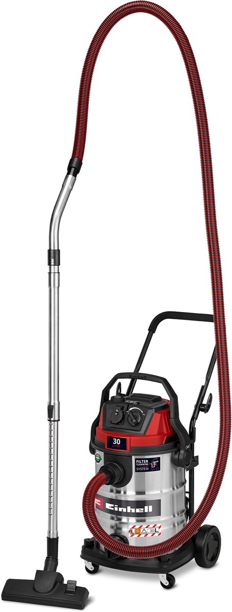 Elektryczny odkurzacz Einhell do pracy na mokro i na sucho te-vc 3080 sacl - 1150 w - 220 mbar - 30 l - promień działania 8 m - klasa ochrony przed kurzem l - filtr harmonijkowy Hepa w zestawie. system czyszczenia filtra - gniazdo automatyczne: 2000 w