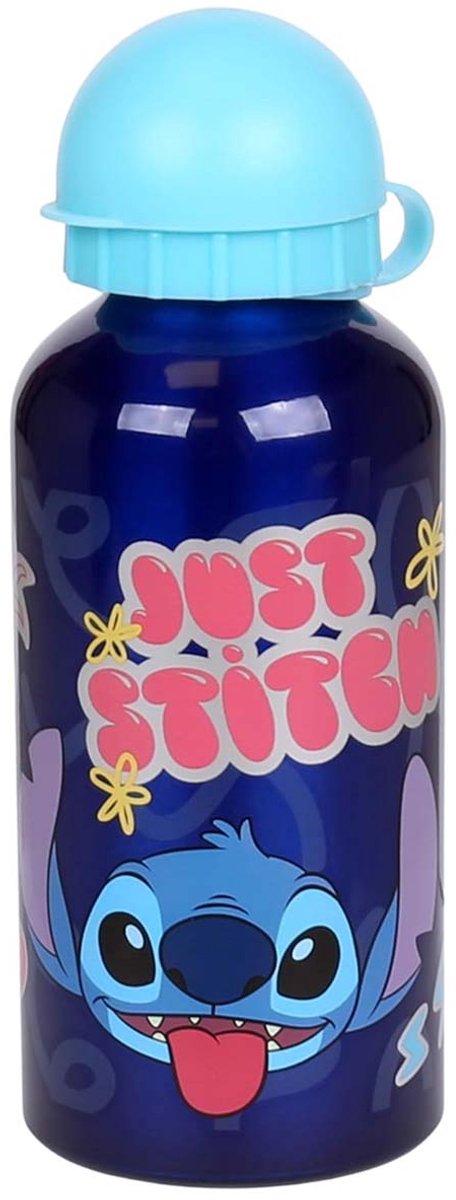 Aluminiowa butelka do picia Stor Disney's Stitch - 400 ml - lekka - szczelna zakrętka - butelka do picia dla dzieci - ciemnoniebieski jasnoniebieski