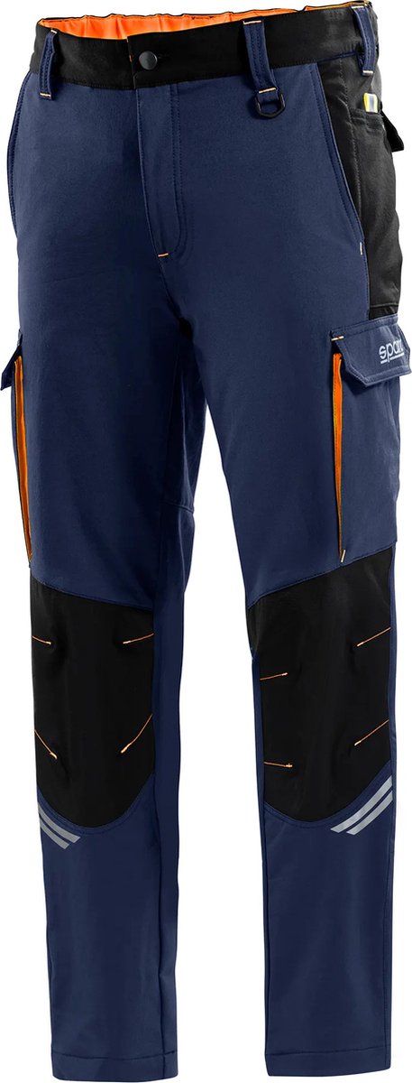 Sparco oregon werkbroek marineblauw-oranje – technische stretch werkbroek met knieversteviging - marineblauw-oranje - maat - l