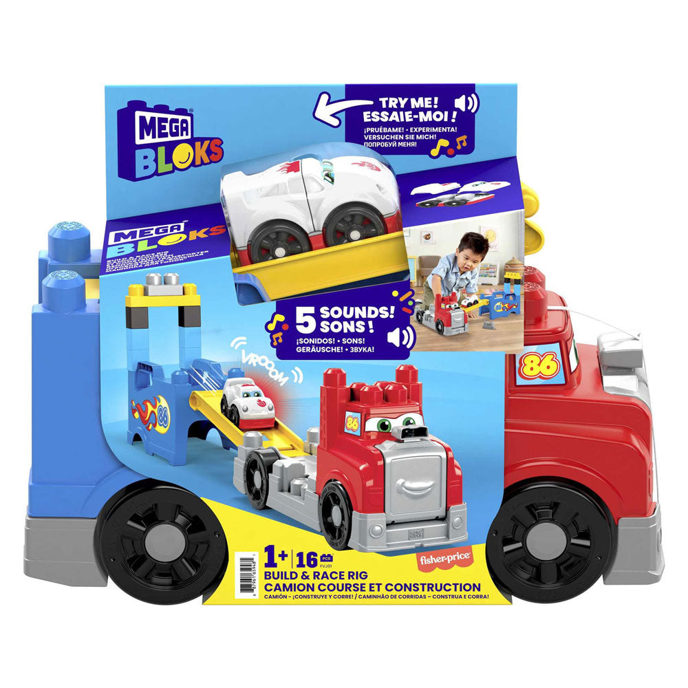 Ciężarówka budowlano-wyścigowa Mattel mega block - 16 szt.
