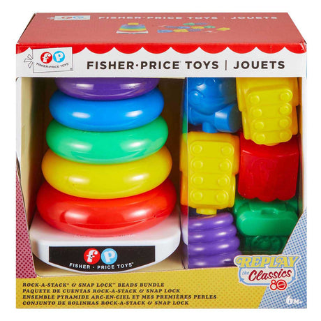 Wieża do układania firmy Mattel Fisher Price i koraliki do klikania