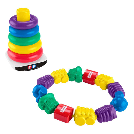 Wieża do układania firmy Mattel Fisher Price i koraliki do klikania