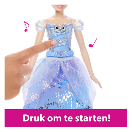 Mattel Disney Princess Cinderella – urzekająca lalka w sukni balowej z pokazem świetlnym i dźwiękiem