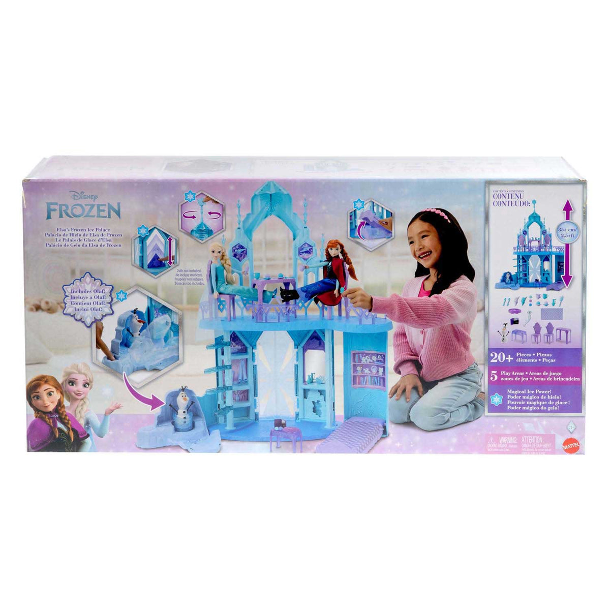 Mattel Disney Kraina Lodu Pałac Elsy – 5 placów zabaw ze zjeżdżalnią, balkonem i olafem - 75 cm