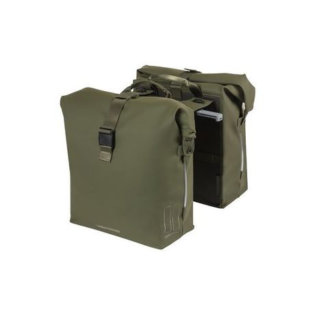 Basil Soho podwójna torba rowerowa Nordlicht Mik - Waterproof, zielona torba rowerowa z oświetleniem LED, 41L