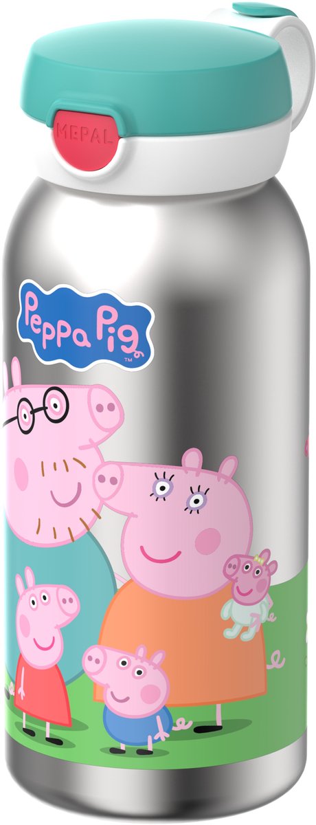 Mepal rvs drinkfles met flipdop campus - 600 ml - waterfles rvs - lekdicht - hygiënische deksel - peppa pig