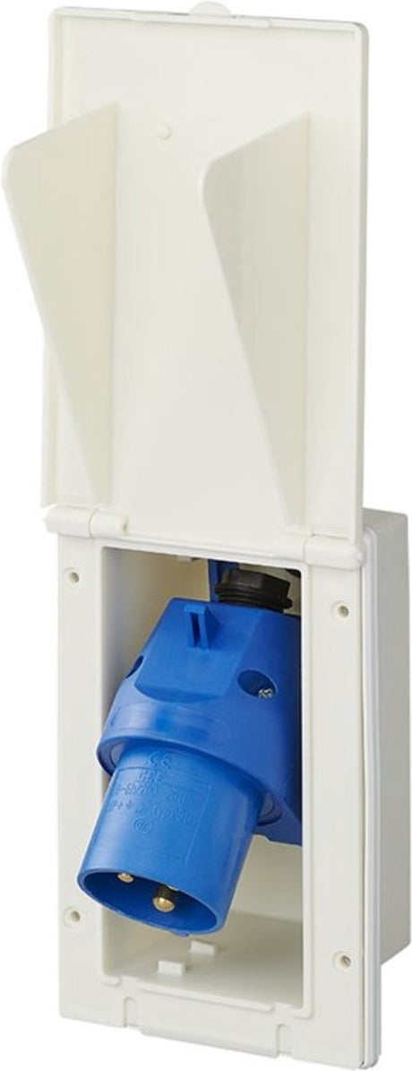 Proplus cee wandinvoerdoos 160 x 100 mm – voor caravan en camper – 16a ip44 met draaibare cee-stekker – wit blauw