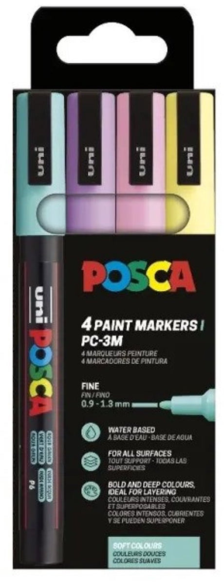 Marker farbowy Posca uni szt.-3m | 1 | 5mm | piórnik składający się z 4 sztuk w różnych delikatnych kolorach
