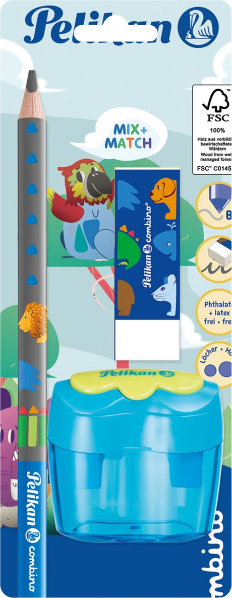 Zestaw startowy Pelikan Combino - różne - grafitowa temperówka do gumki
