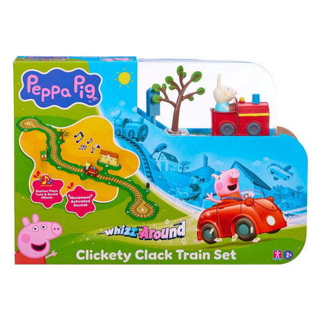 Gear2play świnka Peppa świstak – zestaw z pociągiem typu klik-klak – modułowy tor do śmigania po pojazdach – interaktywny z muzyką i dźwiękiem