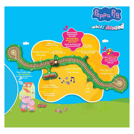 Gear2play świnka Peppa świstak – zestaw z pociągiem typu klik-klak – modułowy tor do śmigania po pojazdach – interaktywny z muzyką i dźwiękiem