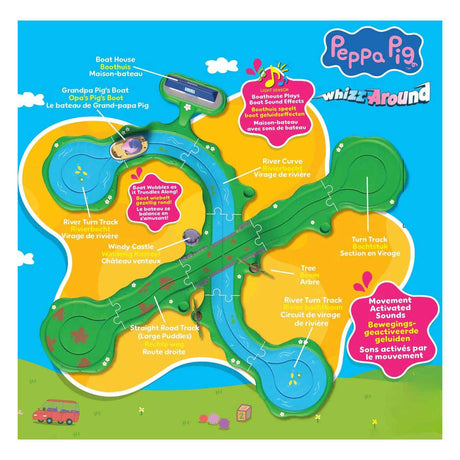 Gear2play świnka Peppa świstek – zestaw do przejażdżki pływającą łódką – modułowy tor do śmigania po pojazdach