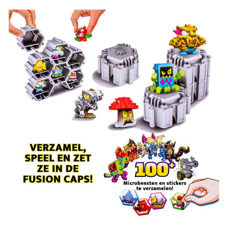 Zabawki łosia mrbeast lab roje - seria Hyper fusion chaos XL Pack - 22 roje mikrobestii, 5 czapek fusion 22 naklejki
