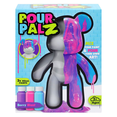 Gear2play pour palz duży miś z farbą „berry blast” - zestaw farb do nalewania (fioletowy, różowy, niebieski)