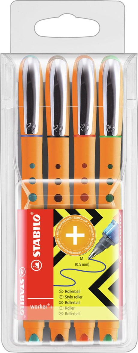 Stabilo worker+ - pióro kulkowe 0,5 mm - czarny, niebieski, zielony czerwony - etui w 4 kolorach
