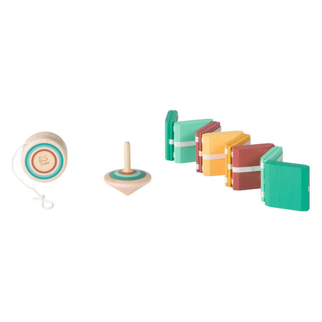 Bs toys retro fidget trio - houten speelgoed vanaf 6 jaar - 3-delige fidget set met houten jojo yoyo, houten tol en jacob's ladder - kinderspeelgoed voor 1-3 spelers - klein cadeautje voor thuis, onderweg en klas - oefenen ontspannen