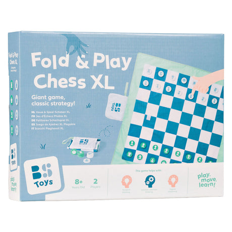 Bs toys vouw speel schaken xl - extra groot schaakspel voor kinderen vanaf 8 jaar - opvouwbare schaakmat voor binnen buiten - 32 houten schaakschijven - educatief bordspel voor 2 spelers - strategisch denkspel kinderspeelgoed met opbergtas