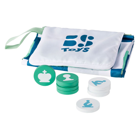 Bs toys vouw speel schaken xl - extra groot schaakspel voor kinderen vanaf 8 jaar - opvouwbare schaakmat voor binnen buiten - 32 houten schaakschijven - educatief bordspel voor 2 spelers - strategisch denkspel kinderspeelgoed met opbergtas