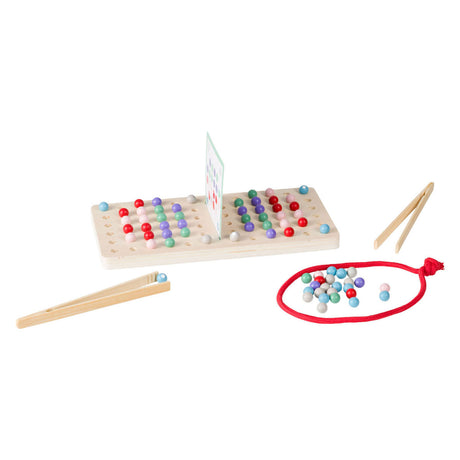 Bs toys stippenduel - behendigheidsspel voor kinderen vanaf 5 jaar - educatief kinderspeelgoed met 36 balletjes, 20 opdrachtkaarten pincet - snelheidsspel voor 2 spelers - patronen namaken - concentratiespel met geheugenvariant eigen patronen