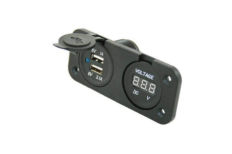 Woltomierz cyfrowy linii zasilającej 10-30 V i 2x ładowarka USB-A max. Wbudowany prąd ładowania 3.1a